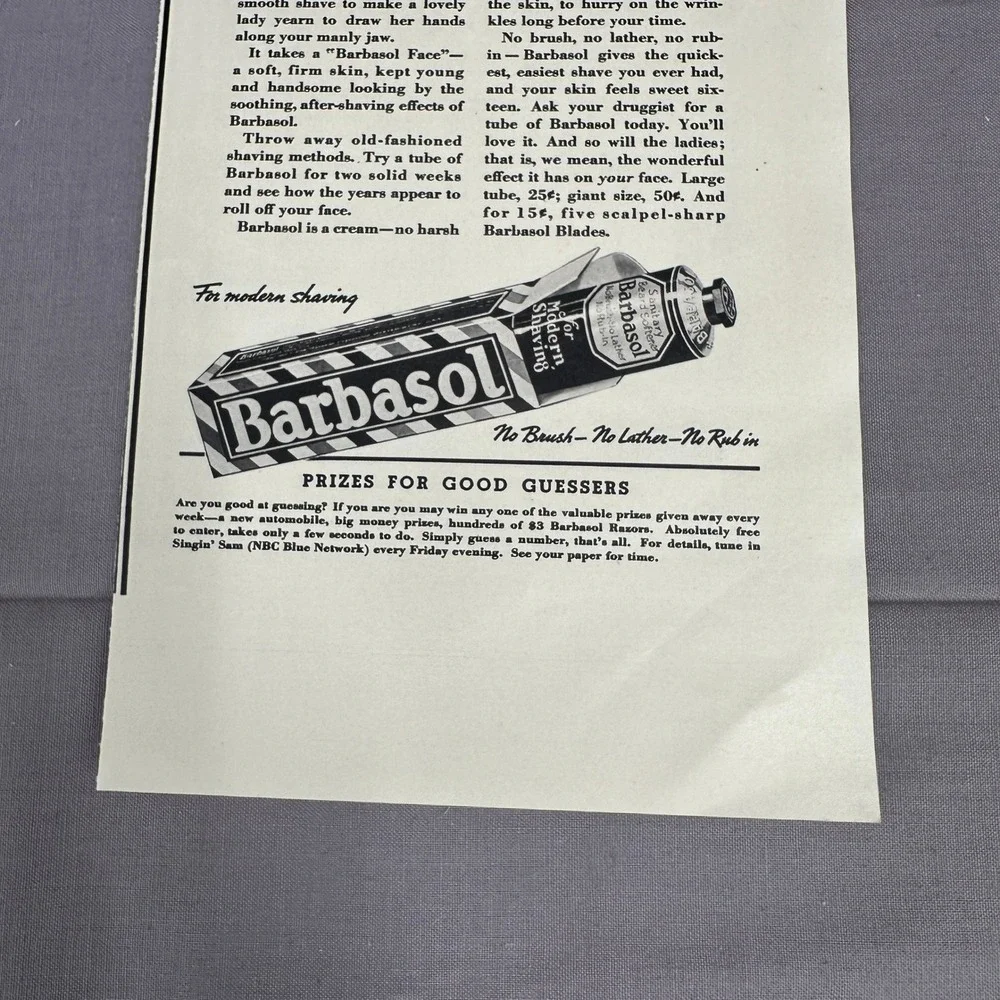 1937 Barbasol Shaving Cream Vtg Print Ad Woman Grooming Beauty Barber Wall Art